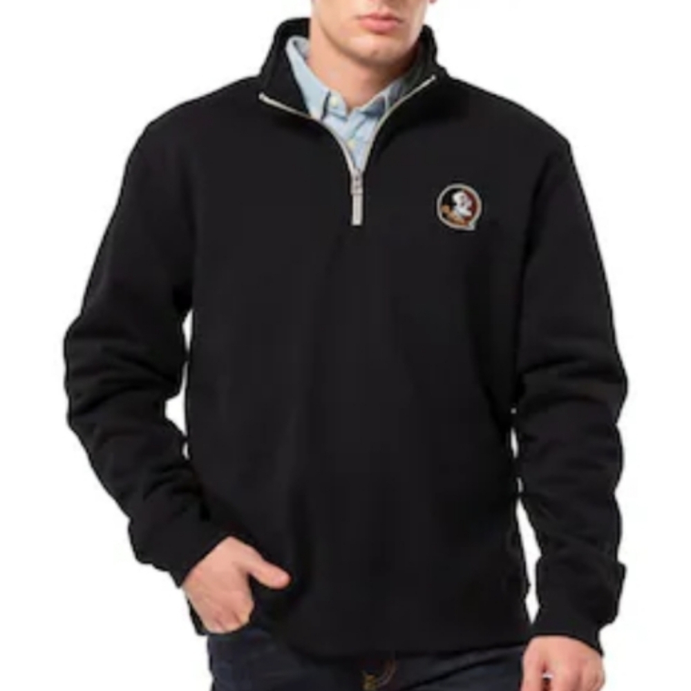 Colosseum (Sz L) Men's Black FSU 1/4 Zip Mock Neck Slip Pocket Pullover Sweater